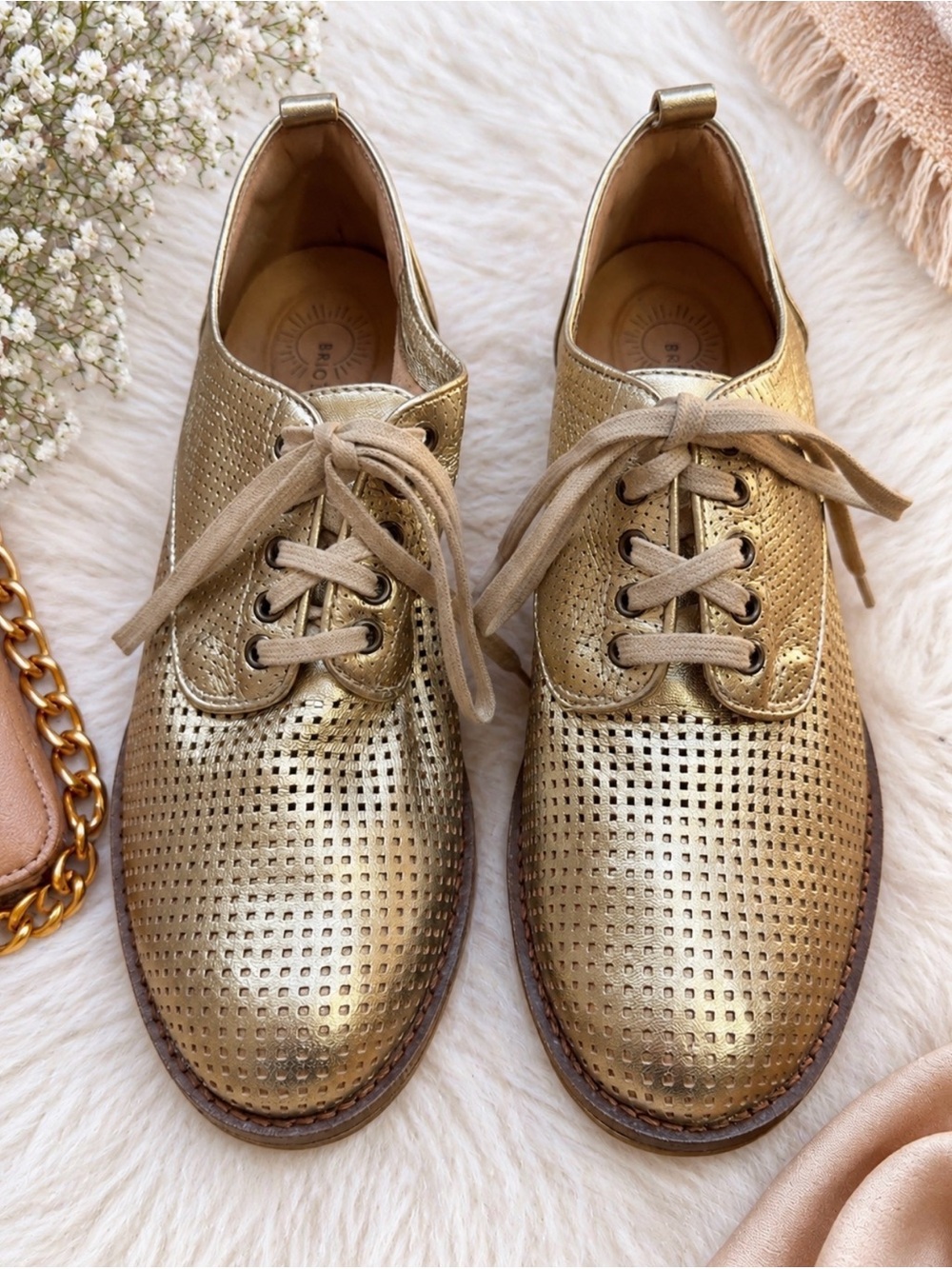 Pixby Perforated Leather Metallic Oxfords